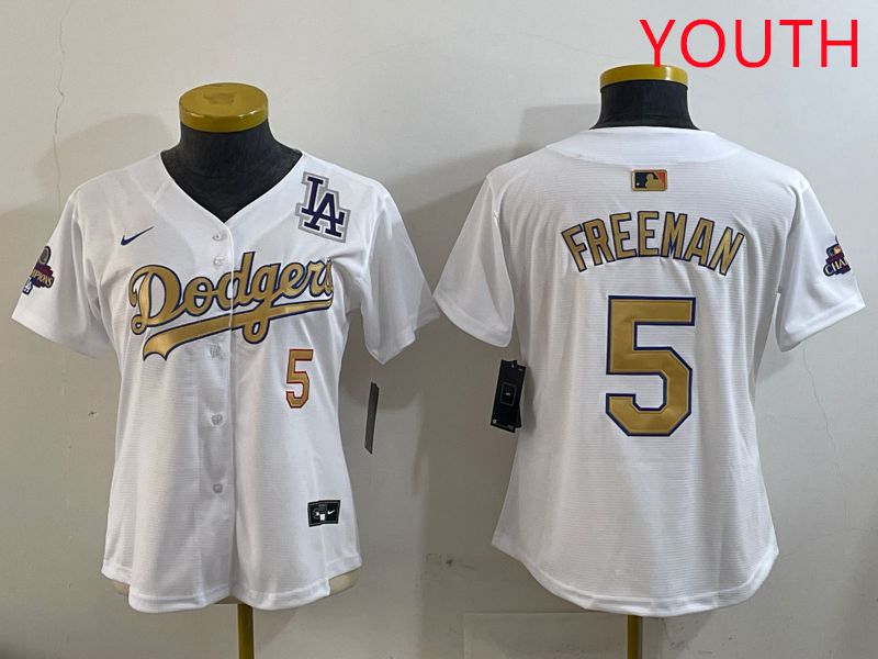 Youth Los Angeles Dodgers #5 Freeman White Champion gold character 2025 Nike MLB Jersey style 5->houston astros->MLB Jersey